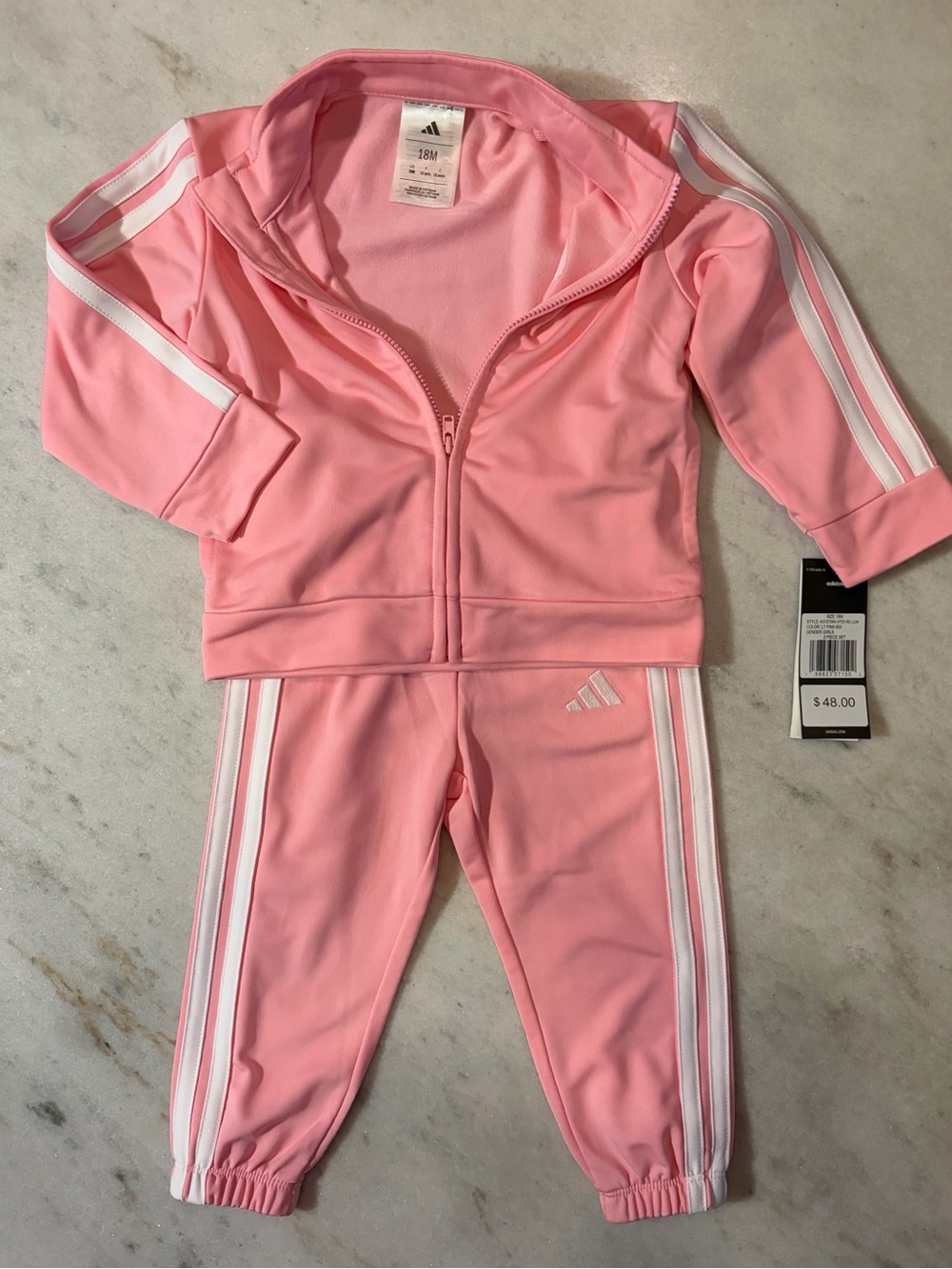 adidas Kids Pink Track Jacket and Joggers - White Stripe